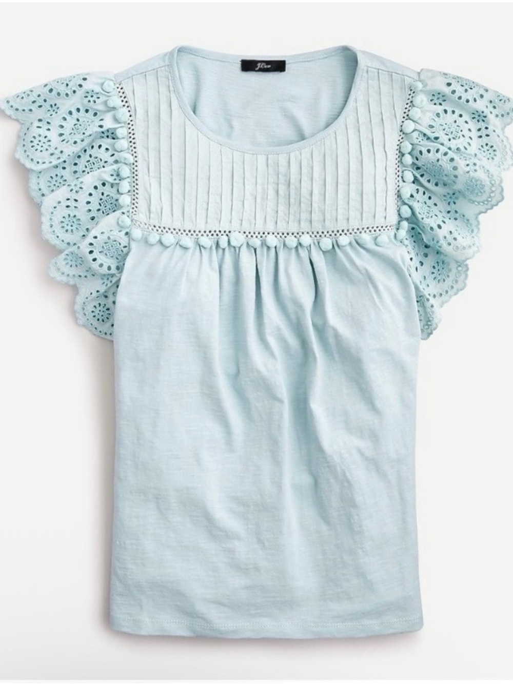 J. Crew Eyelet flutter-sleeve top with pom-pom trim size small